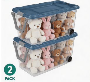 160 Quart Durable Clear Storage Container with Latching Lid and Pull Handle, Green, 2 Pack (Color: Blue)