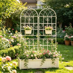2 Pack Metal Garden Trellis 71" x 19.7" Rustproof Trellis for Climbing Plants Outdoor Flower Support Cream White (Color: as Pic)